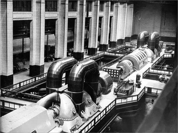 Battersea Power Station generating hall turbines in 1948