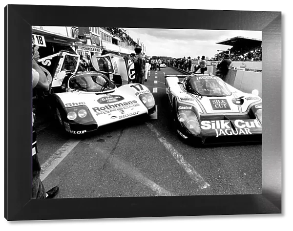 Martin Brundle and Derek Bell in the pit lane during the Le Mans 24 hour race 1987