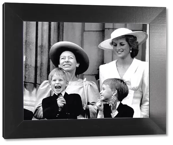 Princess Diana and Princes Margaret, Prince William and Prince Harry on Buckingham Palace Balcony