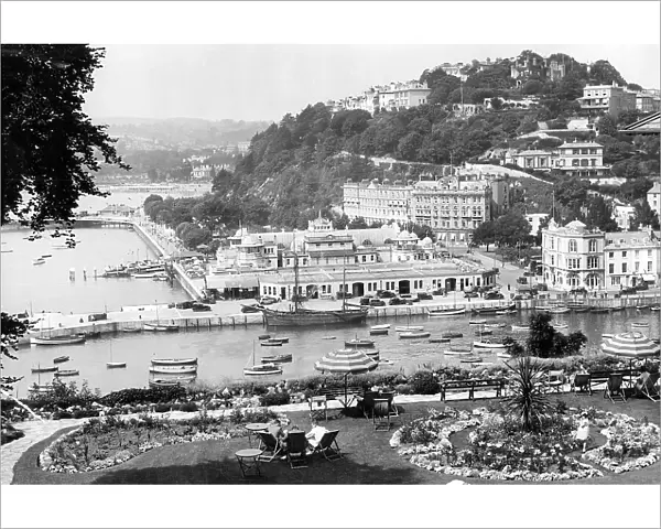 Torquay Inner Harbour with the Pavilion and Waldon Hill 1936