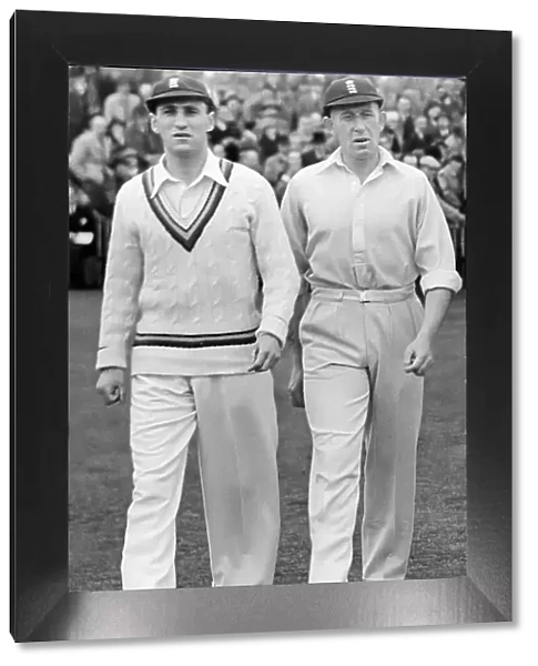 Sir Len Hutton with Dick Pollard at Old Trafford during test match against India