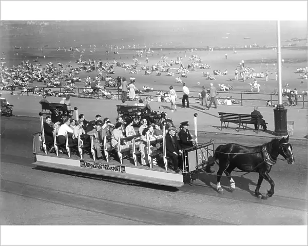 The sea front on Douglas, Isle of Man, showing the horse drawn tram 1953