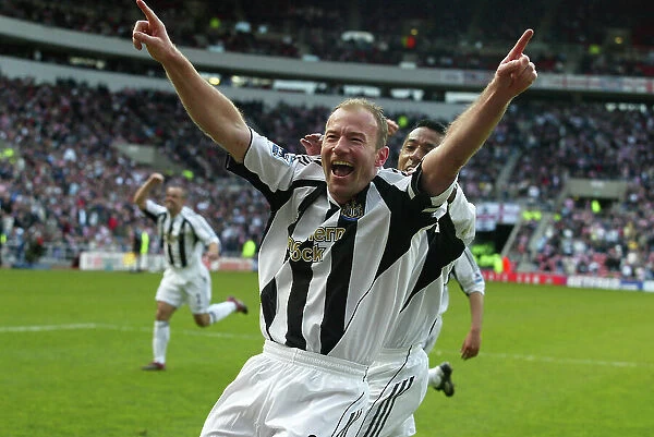 Alan Shearer celebrates after scoring Newcastle's second goal