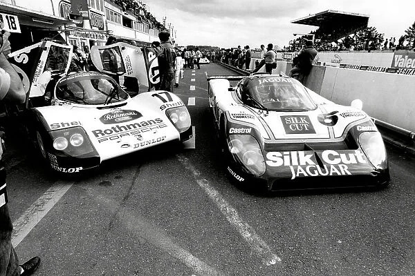 Martin Brundle and Derek Bell in the pit lane during the Le Mans 24 hour race 1987