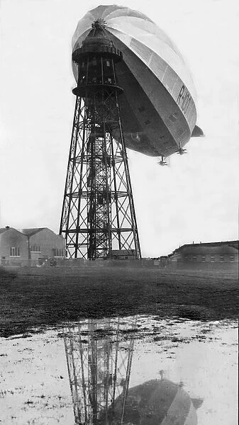 The R100 airship at her mooring-mast at Cardington after her maiden flight 1929