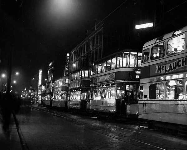 Tram hold up in Sauchiehall Street, Glasgow 1955