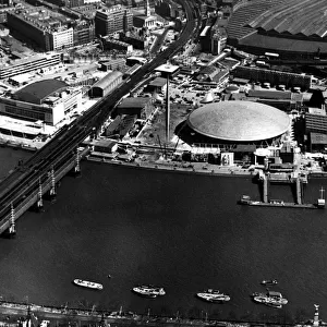 Aerial view of the Festival of Britain site on the South Bank Lo