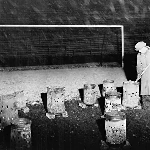 Braziers burning on the pitch at Burnden Park home of Bolton Wanderers 1938