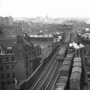 Newcastle upon Tyne, the railway line heading north 1951