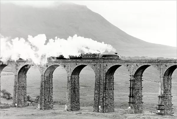 Mallard steaming over Ribblehead Viaduct