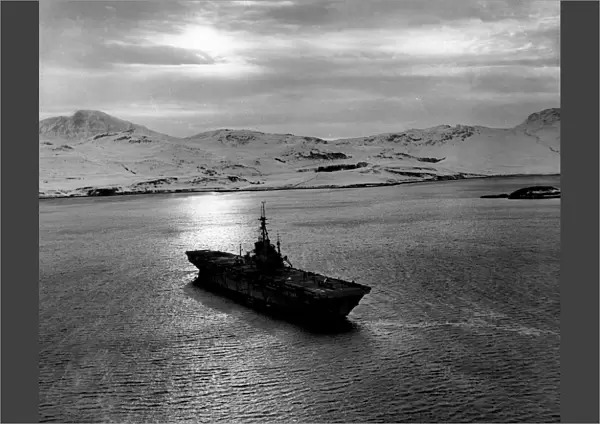 Aircraft carrier HMS Glory at Loch Eriboll, Scotland