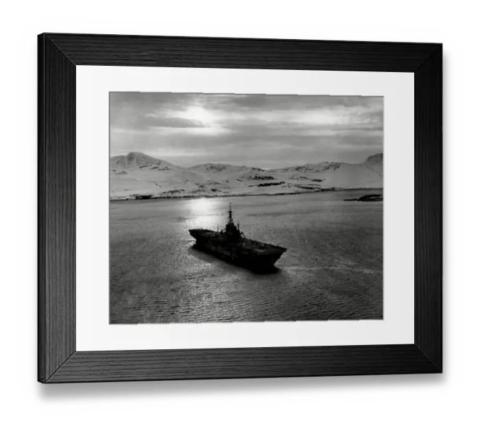 Framed Print : Aircraft carrier HMS Glory at Loch Eriboll, Scotland Framed Print : Aircraft carrier HMS Glory at Loch Eriboll, Scotland