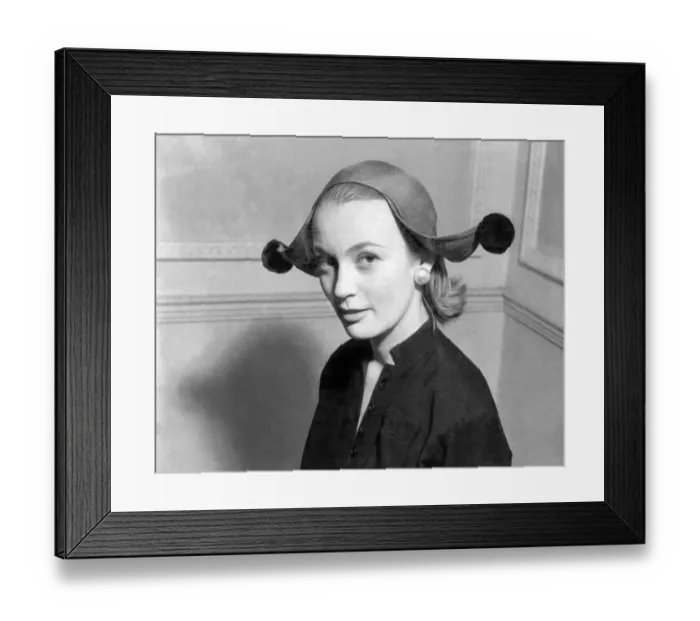 Framed Print : Model wearing jester style hat 1955 Framed Print : Model wearing jester style hat 1955