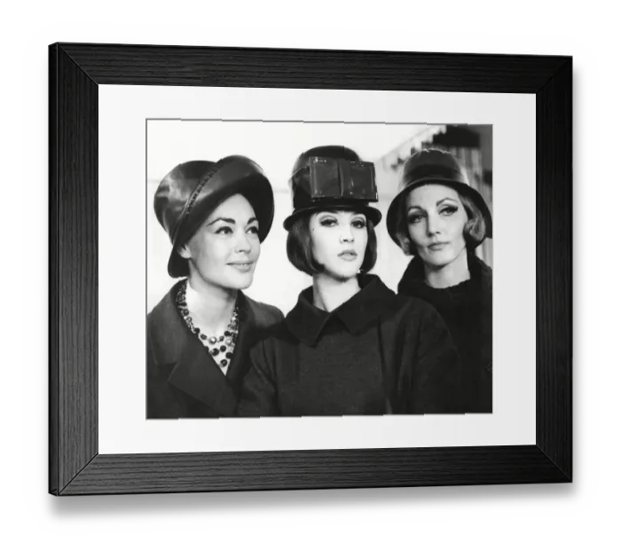 Framed Print : Trio of models wearing leather hats