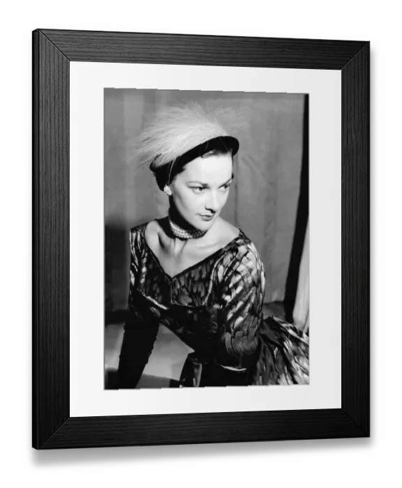 Framed Print : Fifties hat fashion with feathers