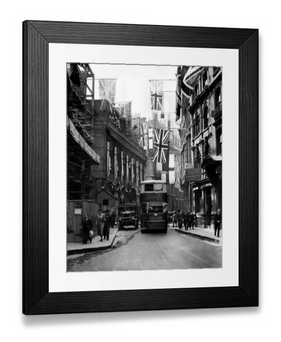 Framed Print : Jubilee decorations in Old Broad Street in London. Jubilee of Ge Framed Print : Jubilee decorations in Old Broad Street in London. Jubilee of Ge