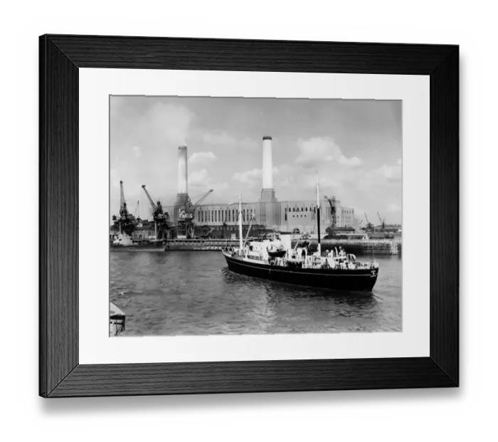 Framed Print : Blackwall Power Station with Trinity house vessel Vestal in foreground Framed Print : Blackwall Power Station with Trinity house vessel Vestal in foreground