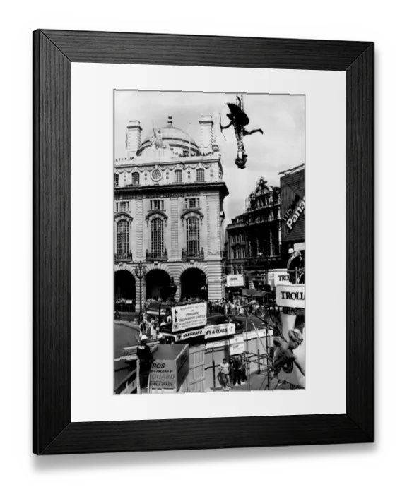 Framed Print : Eros statue in Piccadilly Circus in London, being moved for facelift Framed Print : Eros statue in Piccadilly Circus in London, being moved for facelift