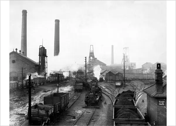 Trains transporting coal at Houghton Main Colliery in 1930