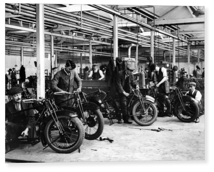 Print : Douglas Motor Cycle works, Bristol. Frame assembly shop Print : Douglas Motor Cycle works, Bristol. Frame assembly shop