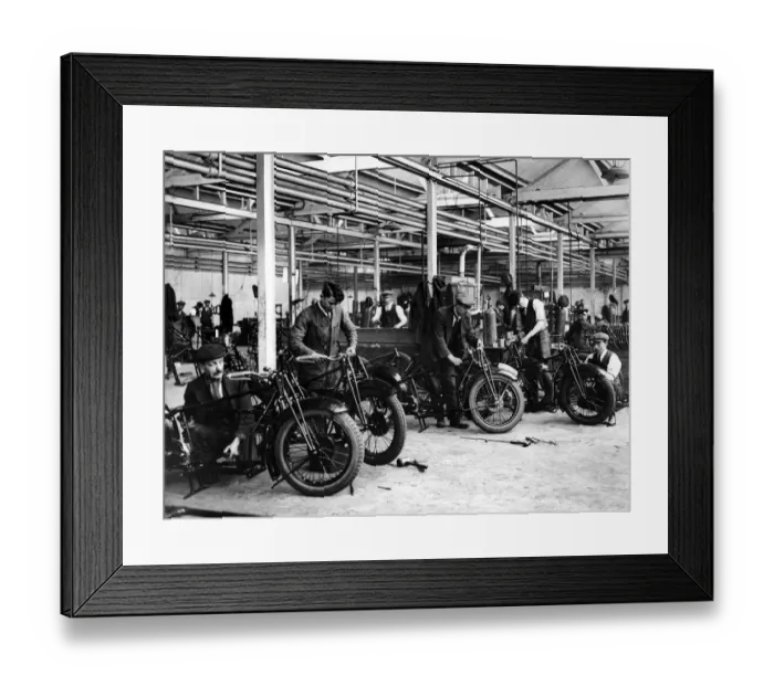 Framed Print : Douglas Motor Cycle works, Bristol. Frame assembly shop Framed Print : Douglas Motor Cycle works, Bristol. Frame assembly shop