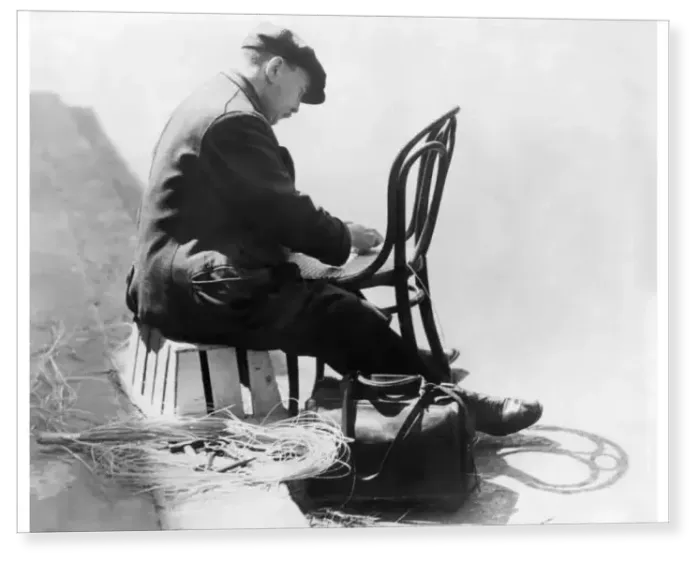 Print : A chair mender in Kensington 1935 Print : A chair mender in Kensington 1935