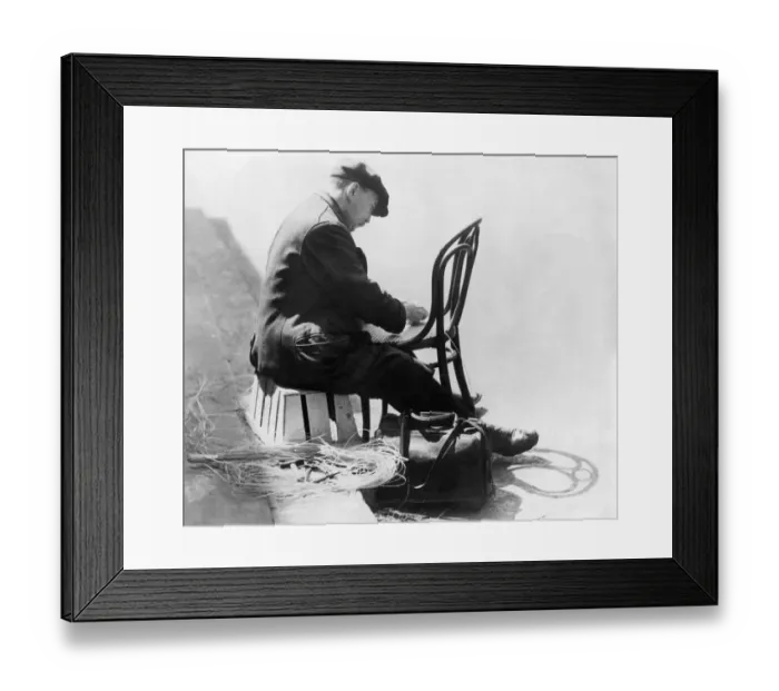 Framed Print : A chair mender in Kensington 1935 Framed Print : A chair mender in Kensington 1935