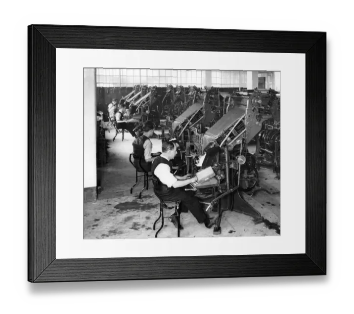 Framed Print : Newspaper linotypers at work Framed Print : Newspaper linotypers at work