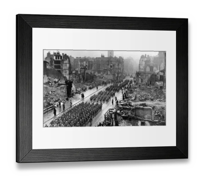 Framed Print : Troops march through London ruins during Remembrance service, 19 Framed Print : Troops march through London ruins during Remembrance service, 19