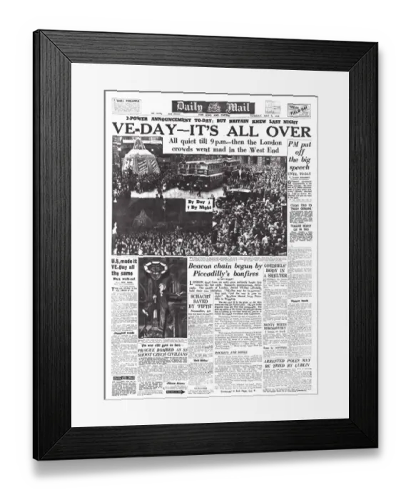 Framed Print : V. E. Day Daily Mail 8 May 1945