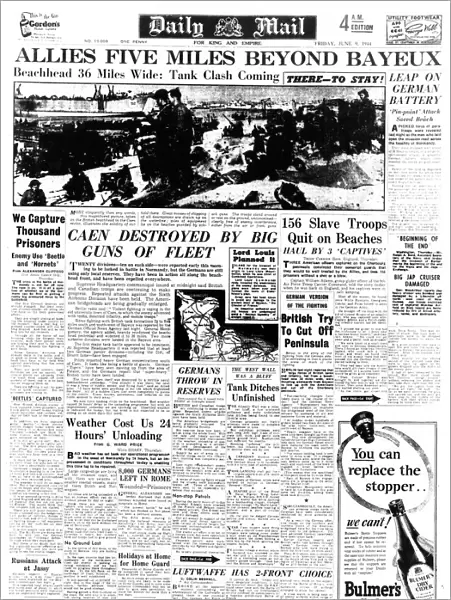 Daily Mail Front Page 9th June 1944, reporting the progress of the D-Day landings