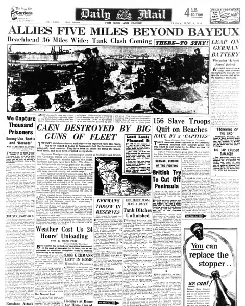 Daily Mail Front Page 9th June 1944, reporting the progress of the D-Day landings