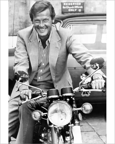 Roger Moore on a motorbike