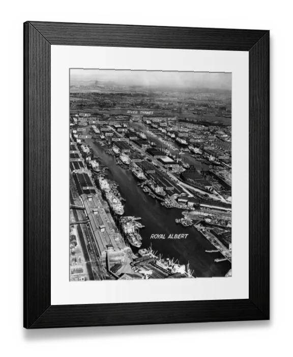 Framed Print : Annotated view of London docks in 1947