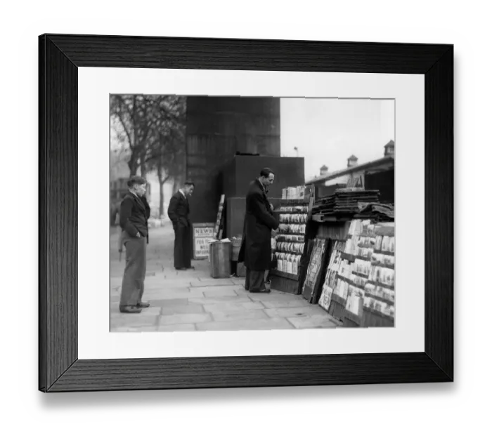 Framed Print : Street trader selling postcards, Embankment, 1946 Framed Print : Street trader selling postcards, Embankment, 1946