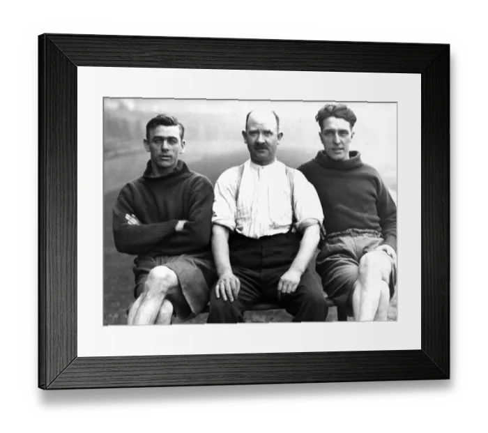 Framed Print : Members of Manchester United F. C. 1928 - Goalkeeper Richardson, trainer Puller and footballer Jones Framed Print : Members of Manchester United F. C. 1928 - Goalkeeper Richardson, trainer Puller and footballer Jones