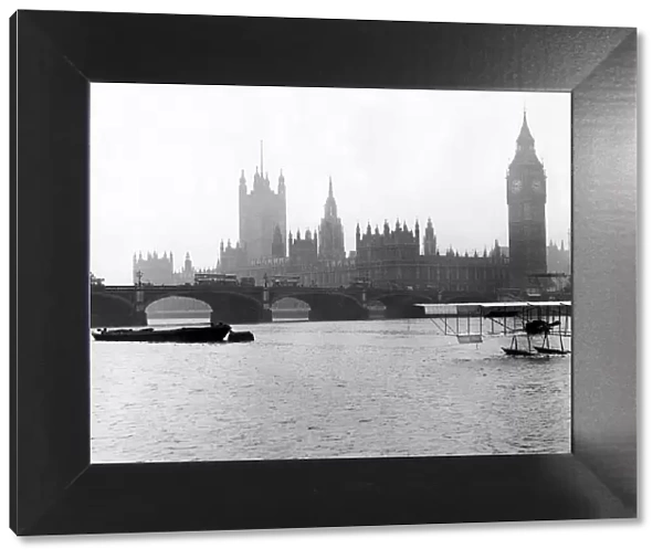 Frank McCleans water plane moored by Westminster Bridge 1912