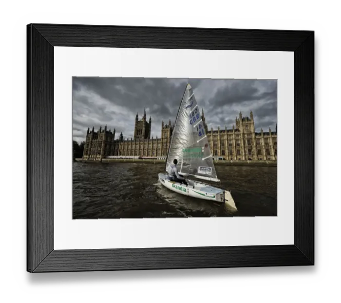 Framed Print : Finn class dinghy on the Thames by the Houses of Parliament