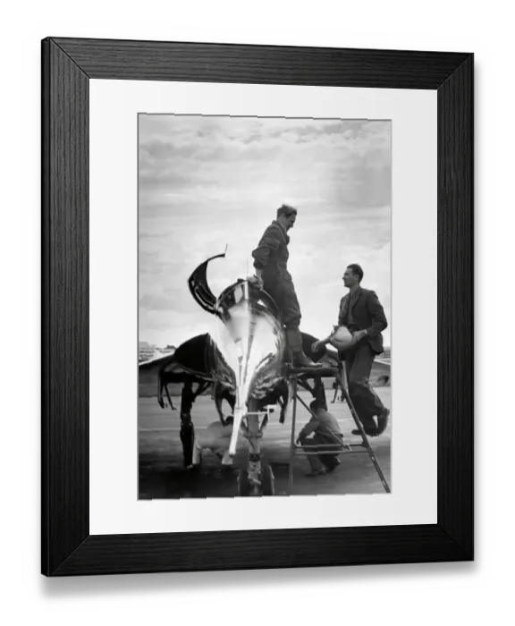 Framed Print : Test Pilot and world speed record holder Peter Twiss at Farnborough with his Fairey Delta aircraft