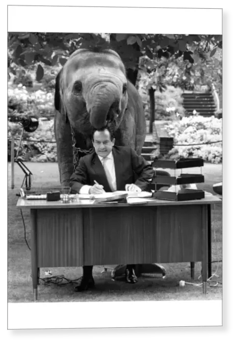 Print : Spanish mime artist Alberto Vidal appearing at London Zoo with an elephant Print : Spanish mime artist Alberto Vidal appearing at London Zoo with an elephant