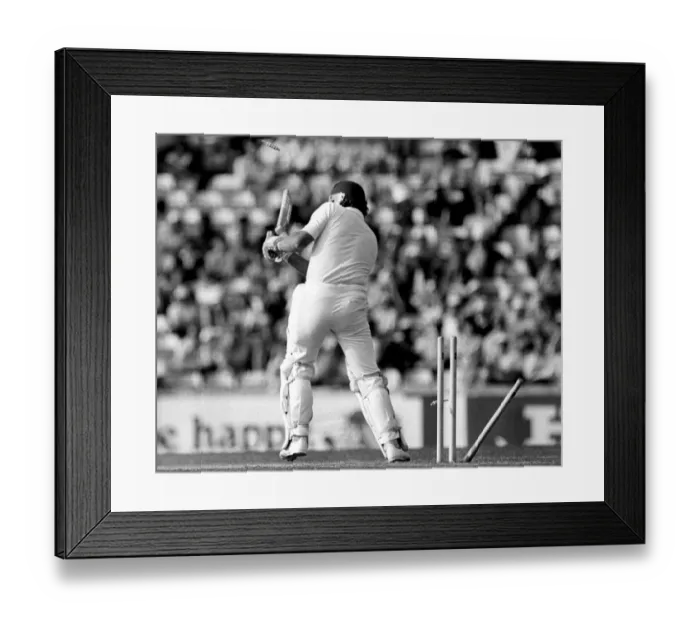 Framed Print : Bowled! England v West Indies test match at the Oval - Wayne Larkins in action Framed Print : Bowled! England v West Indies test match at the Oval - Wayne Larkins in action