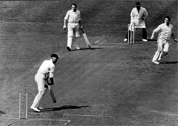 Cricket Yorkshire v Lancashire. A Fred Trueman special rips out the middle stump of Winston Place