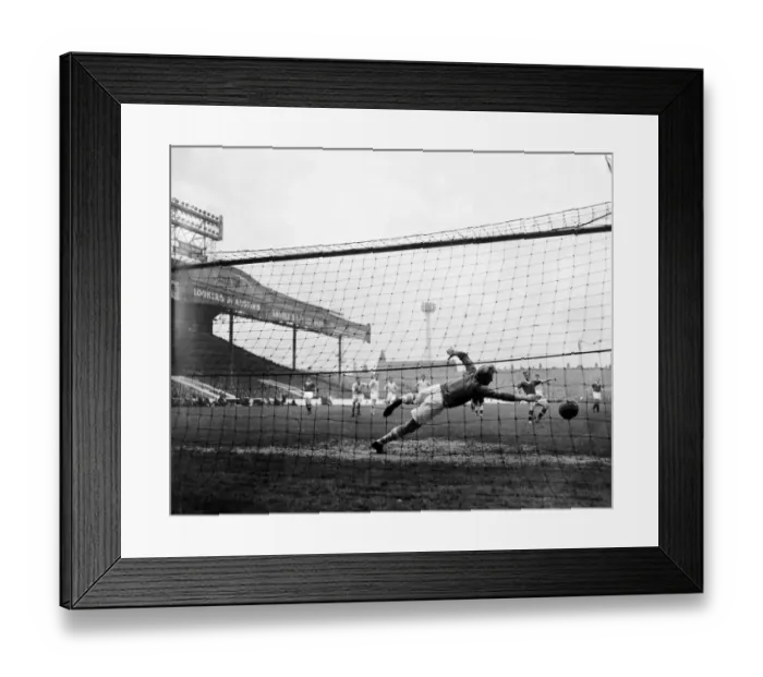 Framed Print : Bobby Charlton scores past Bert Trautmann 1958 Framed Print : Bobby Charlton scores past Bert Trautmann 1958