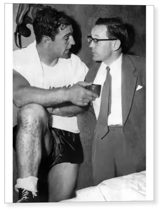 Print : Harry Carpenter, journalist, with boxer Rocky Marciano at his training quarters