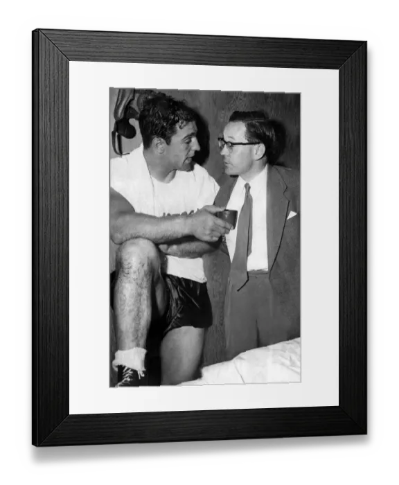 Framed Print : Harry Carpenter, journalist, with boxer Rocky Marciano at his training quarters Framed Print : Harry Carpenter, journalist, with boxer Rocky Marciano at his training quarters