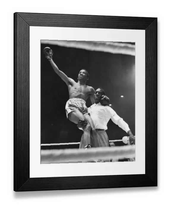 Framed Print : Lightweight Boxing match: Doug Vaillant celebrating beating Dave Charnley Framed Print : Lightweight Boxing match: Doug Vaillant celebrating beating Dave Charnley