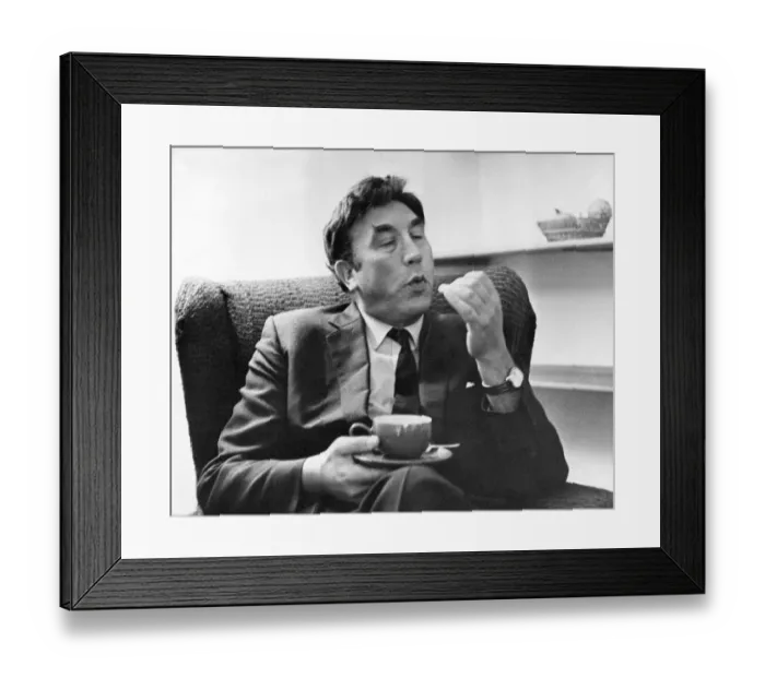 Framed Print : Frankie Howerd, with a cup of tea Framed Print : Frankie Howerd, with a cup of tea