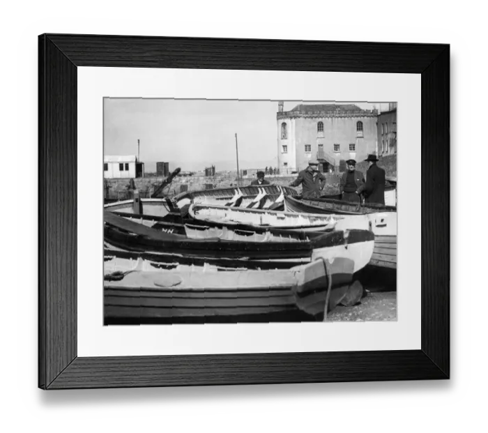 Framed Print : Fishermen with their boats at Tenby 1947 Framed Print : Fishermen with their boats at Tenby 1947