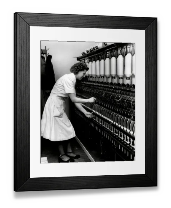 Framed Print : A demonstration of cotton spinning 1949 Framed Print : A demonstration of cotton spinning 1949