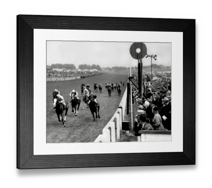 Framed Print : The finishing line of the Oaks race at Epsom 1953